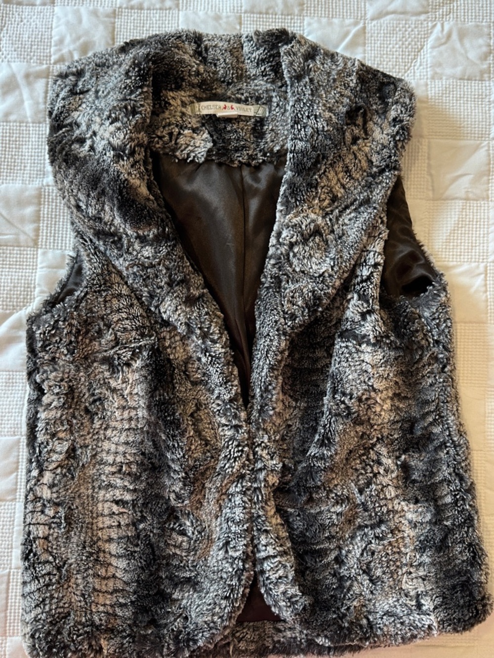 Chelsea & Violet Gray Faux Fur Shawl Collar Vest